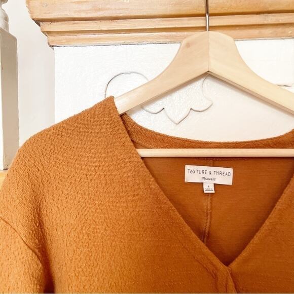 Texture & Thread by Madewell Orange Long Sleeve Side Tie Cotton Wrap Top Size S - Picture 3 of 7